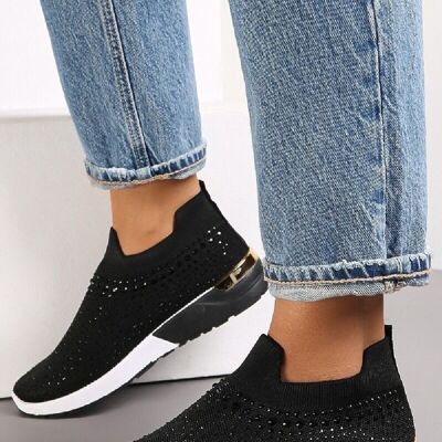 SCHWARZE SLIP-ON-Sneakers mit Strasssteinen