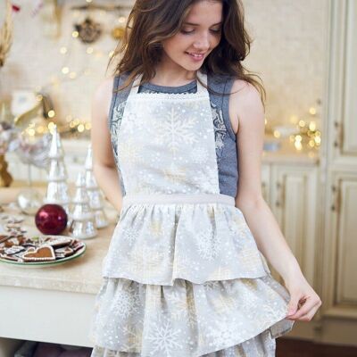 Winter motive Ladies apron with snowflake print, Cottom-Poly mix | TeaLurex Oro