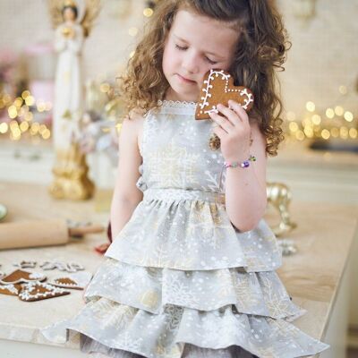 Tablier pour enfants à motif d'hiver avec imprimé flocon de neige, mélange Coton-Poly | ThéLurex Oro