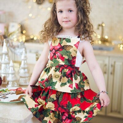 Kids Apron| Red Christmas flowers