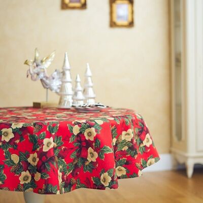 Winter Round Tablecloth| Red Christmas flowers