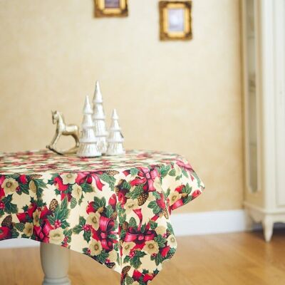 Winter Tablecloth | Beige Christmas flowers