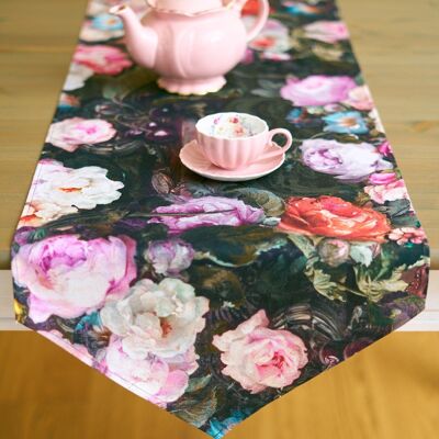 Table Runner with Tassels, 100% Cotton, Printed | Francine Black