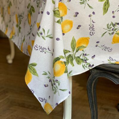 Rectangular Tablecloth, Poly-Cotton Mix, Printed | Lemon & Olives