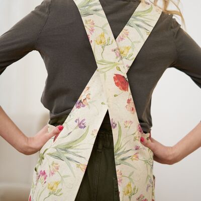 Ladies' Apron with Crossed Straps, Cotton-Linen Mix, Printed | Blossom