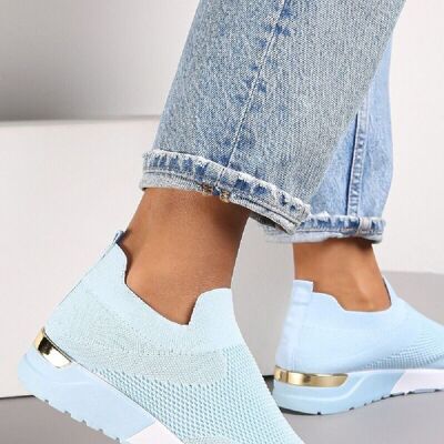 BLUE SLIP ON GOLD CLIP HEEL DETAIL TRAINERS SHOES