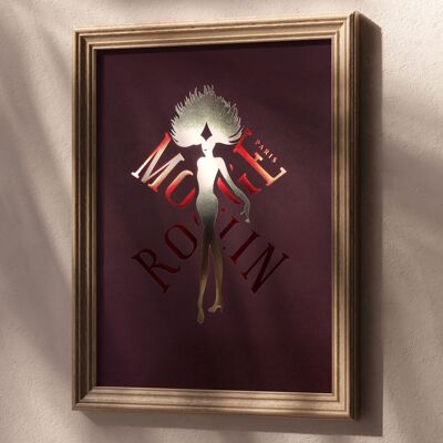 Póster oficial del Moulin Rouge® París - Las alas del Moulin - Tipografía roja y dorada