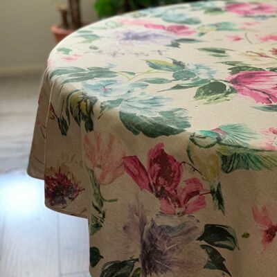 Mantel Redondo, Mezcla Lino-Algodón, Estampado | Flor de noche