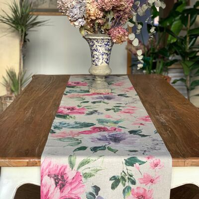 Table Runner, Linen-Cotton Mix, Printed | Night Flower