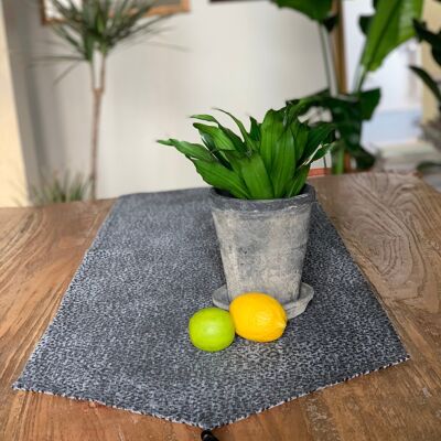 Table Runner with Tassels, Grey Chenille Jacquard | Jungle