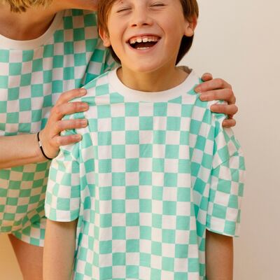 Kinderpyjama aus Bio-Baumwolle – Schachbrettmuster