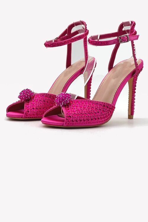 FUCHSIA DIAMANTE DETAIL STRAPPY PARTY SANDALS STILETTO HEELS