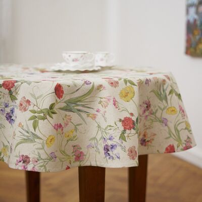 Nappe ronde, mélange coton-lin, imprimée | Fleurir