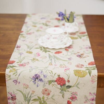 Chemin de table, différentes tailles, mélange coton-lin, imprimé | Fleurir