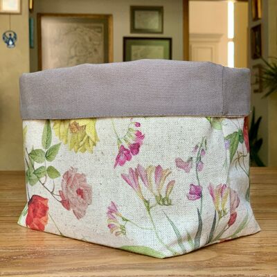 Fabric basket, bread basket h=20cm, Linen-Cotton Mix, Printed | Blossom
