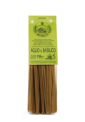 Pâtes artisanales Linguine à l'ail et au basilic g.250 italien