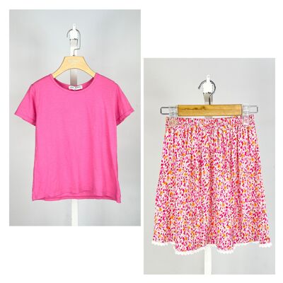 Ensemble t-shirt en coton et jupe fleurie pour fille