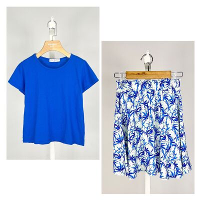 Girls' cotton t-shirt and tropical floral skirt set