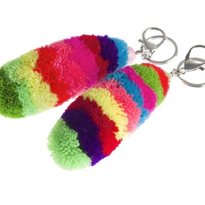 Long Striped Pom Pom Keyring