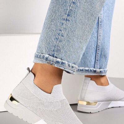 GREY SLIP ON GOLD CLIP HEEL DETAIL TRAINERS SHOES