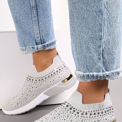 GREY DIAMANTE DETAIL SLIP ON TRAINERS SHOES