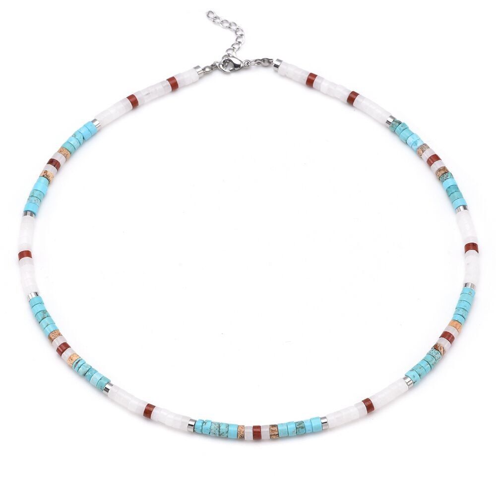Collana di perle Heishi pietre naturali turchese bianco - 38 cm
