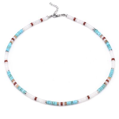 Heishi pearl necklace natural stones white turquoise - 38 cm