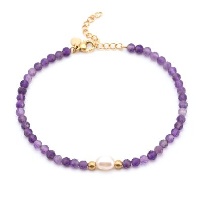 Gold beaded and amethyst anklet