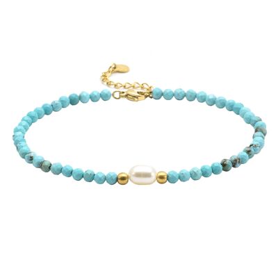 Gold and turquoise beaded anklet