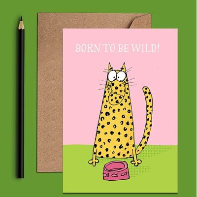 Biglietto di auguri di compleanno con un gatto - Born To Be Wild - WAC18780