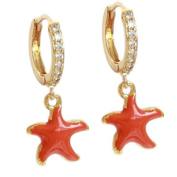 Boucles d'oreilles dorées étoile de mer orange