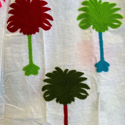 Long cotton dress embroidered with palm trees