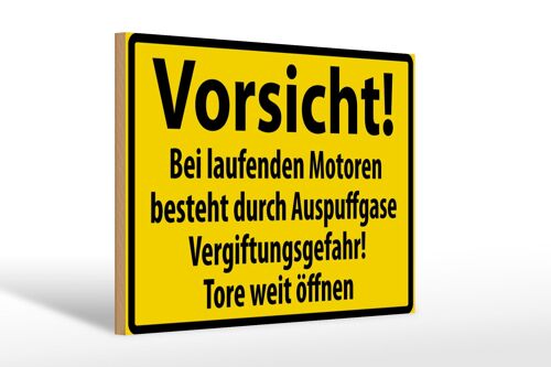 Holzschild Warnschild 30x20cm Vorsicht Bei laufenden Motoren