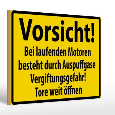 Holzschild Warnschild 30x20cm Vorsicht Bei laufenden Motoren