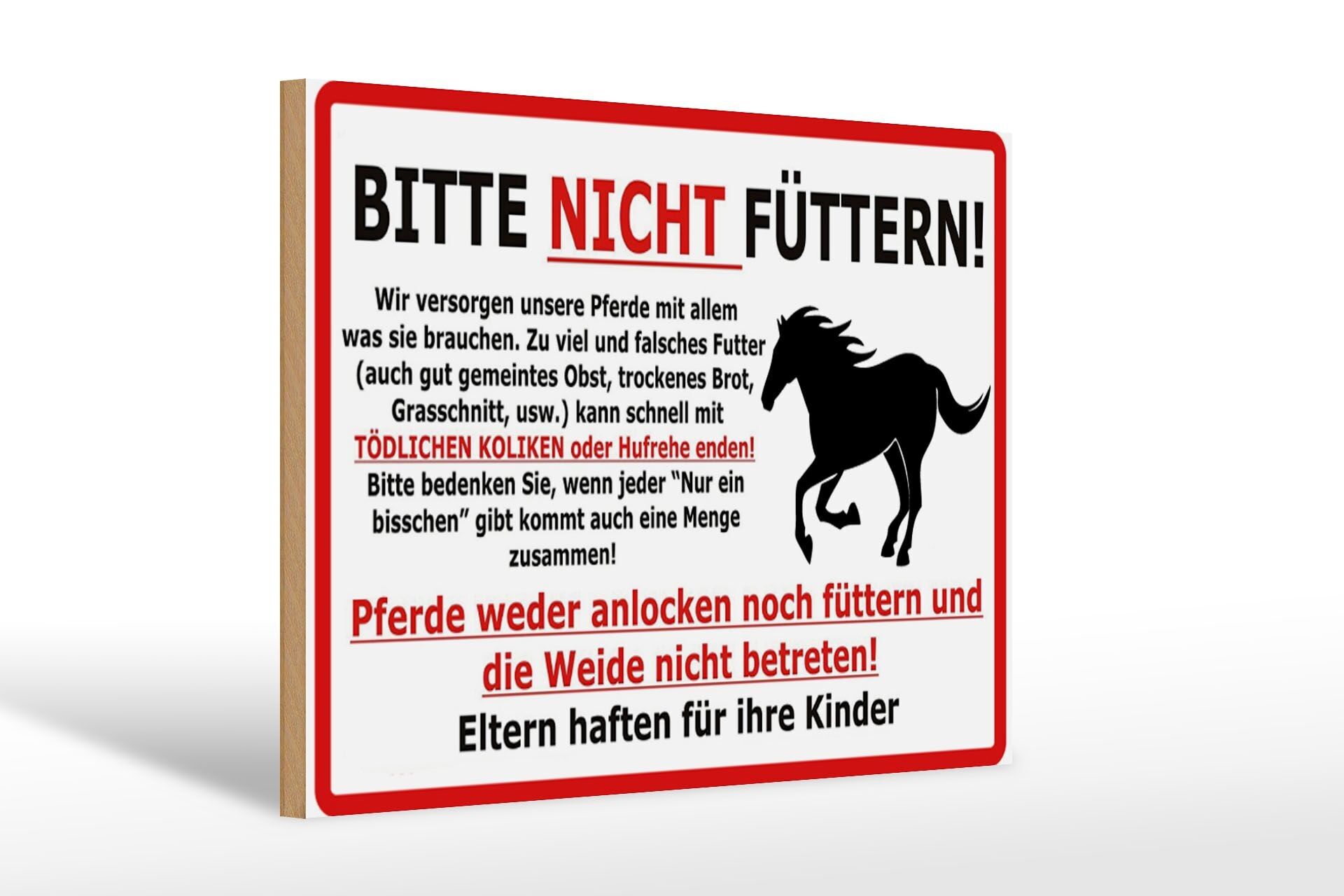 Cartello di avvertimento in legno 30x20 cm (cavallo) Per favore non dare da mangiare