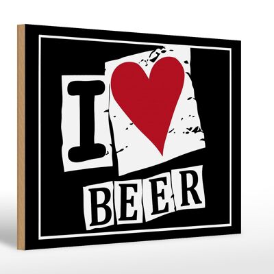 Cartello in legno 30x20 cm Amo la birra (cuore)