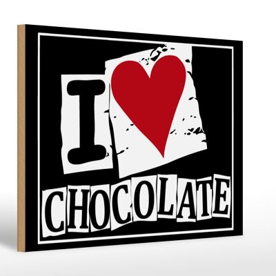 Cartel de madera que dice I Love Chocolate (corazón) 30x20cm