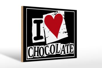 Panneau en bois disant 30x20cm I Love Chocolate (coeur) 1
