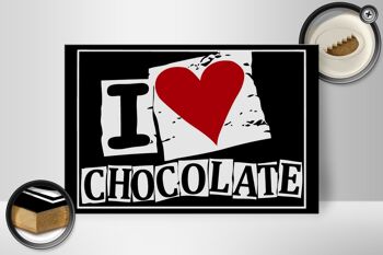 Panneau en bois disant 30x20cm I Love Chocolate (coeur) 2