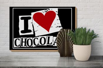 Panneau en bois disant 30x20cm I Love Chocolate (coeur) 3