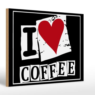 Cartel de madera café 30x20cm I love Coffee (corazón)