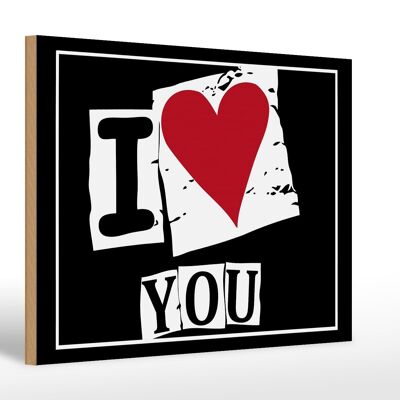 Cartel de madera que dice 30x20cm Te amo (corazón)
