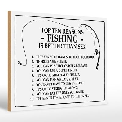 Cartel de madera pesca 30x20cm Las 10 razones principales La pesca es mejor