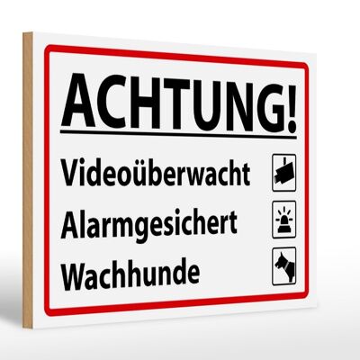 Holzschild Hinweis 30x20cm Achtung Videoüberwacht Alarm