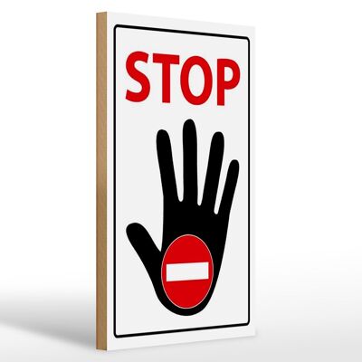Wooden sign notice 20x30cm Stop Hand (b/w/r)