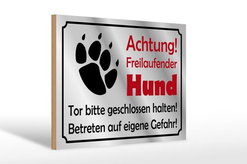 Holzschild Hinweis 30x20cm Achtung Freilaufender Hund Gefahr