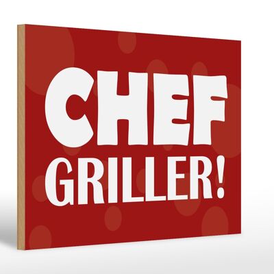 Holzschild Spruch 30x20cm Chef Griller BBQ Grill Geschenk