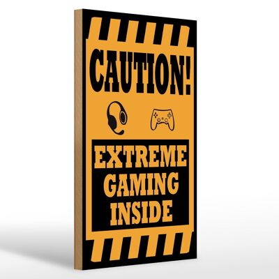 Panneau en bois note 20x30cm Coution extreme gaming intérieur