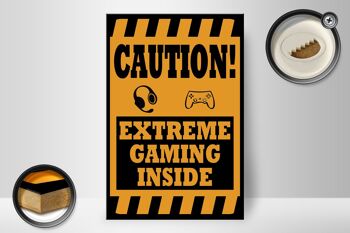 Panneau en bois note 20x30cm Coution extreme gaming intérieur 2