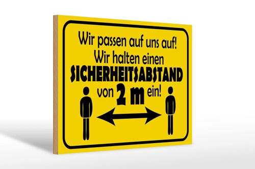 Holzschild Hinweis 30x20cm wir halten Sicherheitsabstand